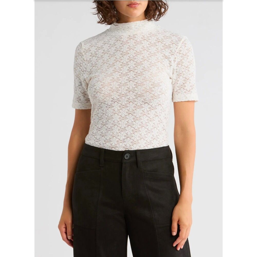 Sanctuary White Mock Neck Lace Top Size M NWT